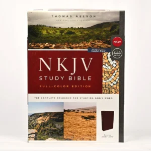 NKJV Sudy Bible - Full-colour Comfort Print, Burgundy Bonded Leather