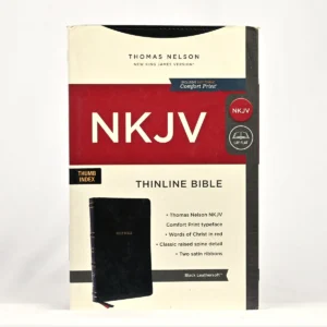 NKJV Thinline Bible, Leathersoft, Black, Thumb Indexed, Red Letter, Comfort Print: Holy Bible, New King James Version