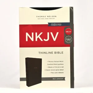 NKJV Comfort print Thinline Bible-Leathersoft, Black red Letter
