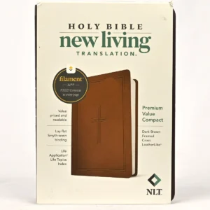 NLT Premium Value Compact Bible, Filament-Enabled Edition, Leatherlike, Dark Brown Framed Cross