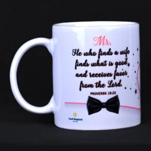 Bible Verse Coffee Mug, White Ceramic – Pro 18:22 & Pro 12:4
