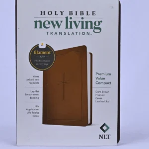 NLT Premium Value Compact Bible, Filament-Enabled Edition, Leatherlike, Dark Brown Framed Cross