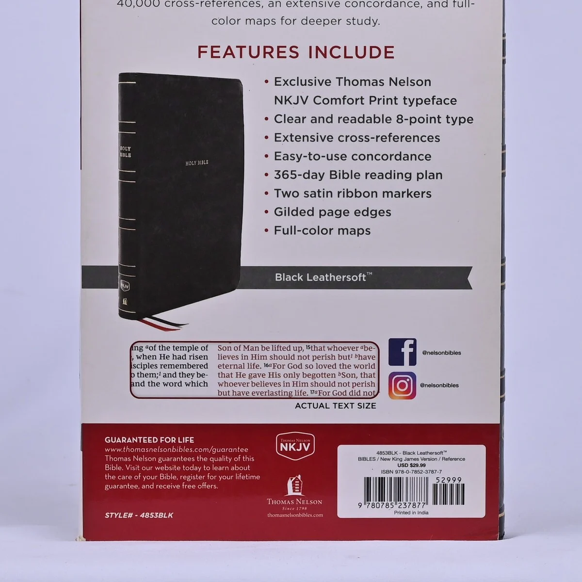 NKJV Thinline Reference Bible, Leathersoft, Black, Red Letter, Comfort Print