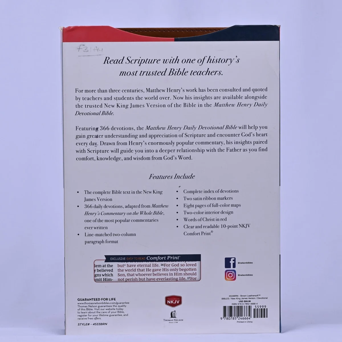 NKJV Matthew Henry Daily Devotional Bible, Leathersoft, Brown, Red Letter, Comfort Print