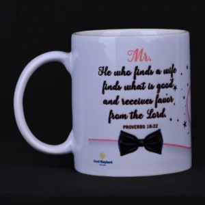 Bible Verse Coffee Mug, White Ceramic – Pro 18:22 & Pro 12:4